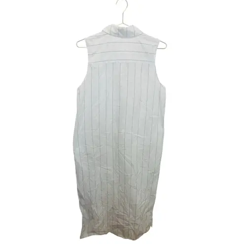 DONNI White Blue Striped Sleeveless Collared Neckline Button Front Dress Size L Size L