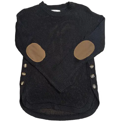 Harper Heritage Womens Knit Sweater Button Accent Elbow Patch Black Medium