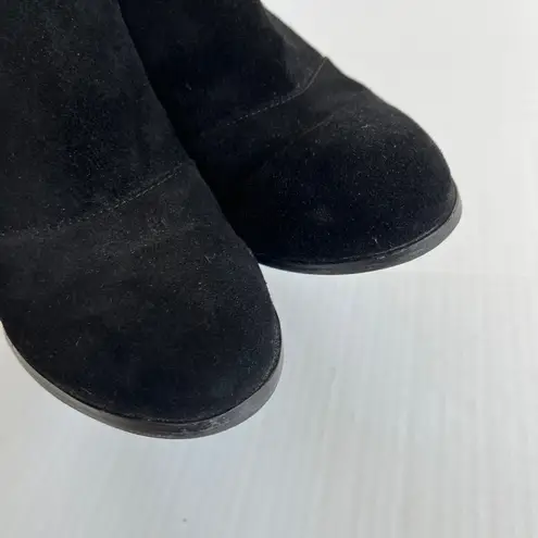 Ann Taylor  Sz 7.5 Black Suede Leather Booties Black Heel Boots Back Zip Closure
