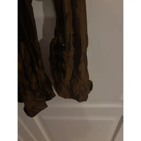 VIOLIN Women's Brown Crinkle Pleated Long Sleeve Button Up Shirt Top Size S