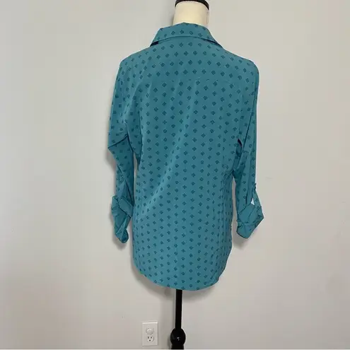 Orvis NEW  Shirt Women's Teal Button Up Roll Tab Sleeve Pockets