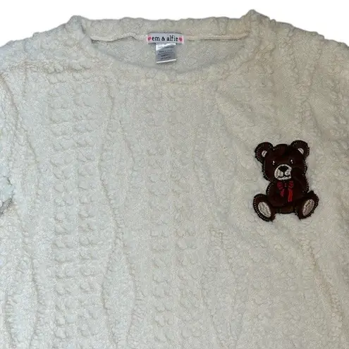 Em & Alfie Cream Teddy Bear Fuzzy Pullover Sweater Cute Kawaii Softcore Small Brown
