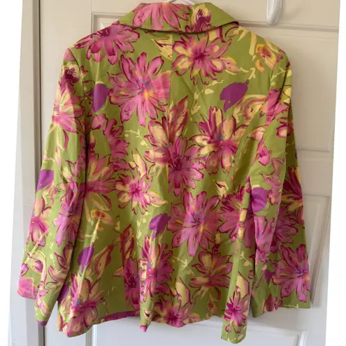 Vintage Susan Graver Sz 18 Womens pink green floral satin lined button blazerY2K