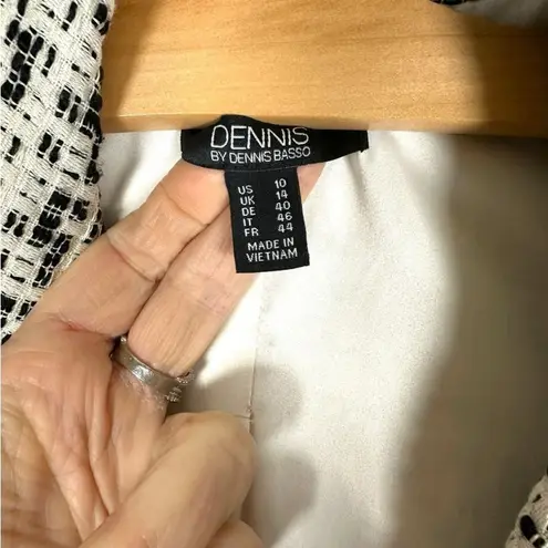 Dennis Basso Tweed Notched Lapel Jacket Blazer Fringe Black White Academia sz 10