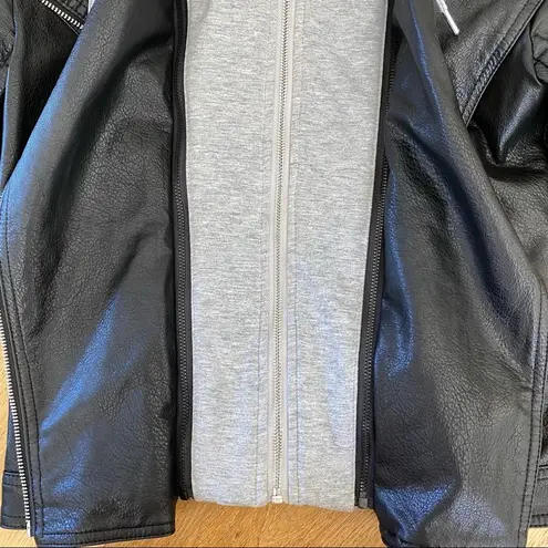 EAC Faux Leather Moto Jacket in Black with Gray Liner Hoodie