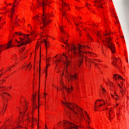 Vintage 90s Qipao Cheongsam Maxi Dress Layered Bodice High Neck Floral Red Black Size 10