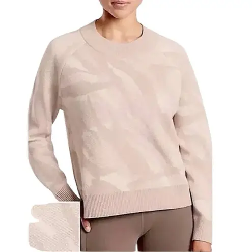 Athleta  Jacquard Textured Crew Sweater Cream Tan Camo Pullover Knit Size XS