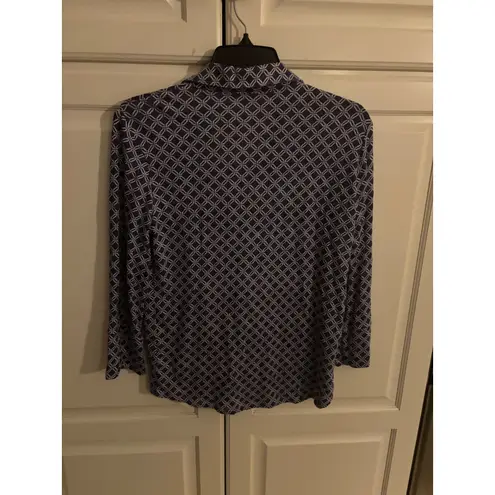 J. McLaughlin Blue Geometric Print Button Down Shirt XS Linen Blend - Image 3