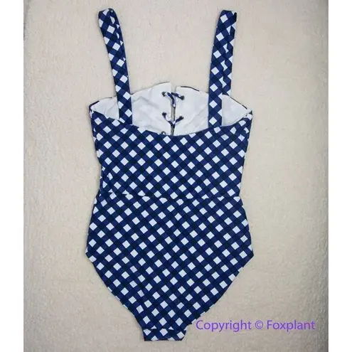 ONIA NEW Raquel blue white gingham check raquel one piece swimsuit, size S