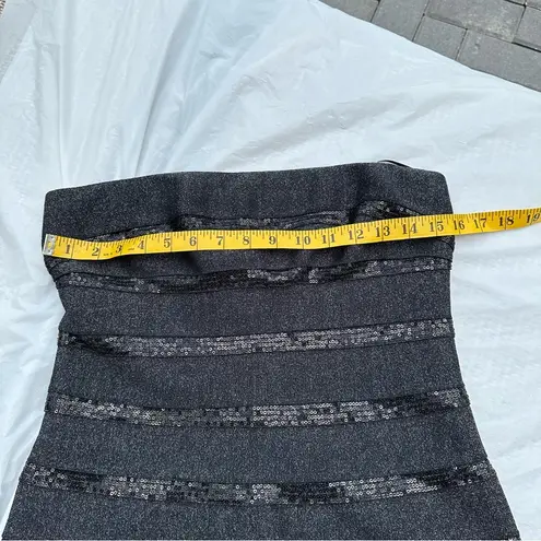 Carmen Marc Valvo Sequin Embellished Black Bandage Strapless Dress sz M