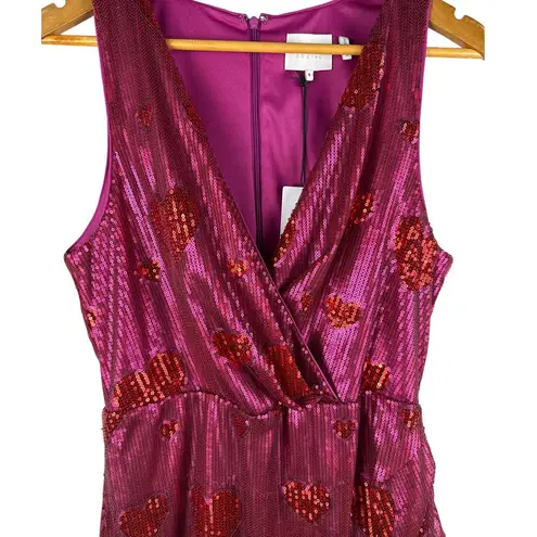 ONE33 Social Pink & Red Sequin Hearts Faux Wrap Party Dress Size 8