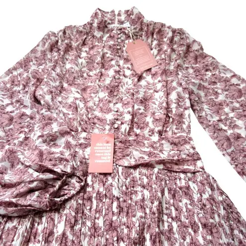 NWT Ivy City Co Brynley in Pink Floral Mock Neck Balloon Sleeve Dress XL White
