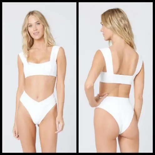 l*space 💕L*💕 Pointelle Rib Bikini Set - Gizelle Top + Desi Bottom ~ White L NWT