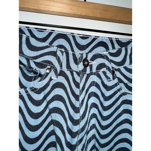 Ragged Jeans Womens Size 24 Wave Print High Waist Straight Leg Y2K Pants Blue