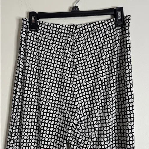 Clara Sun Woo Black Ivory Geometrical Logo Pattern Side Slit Flowy Ankle Pants S