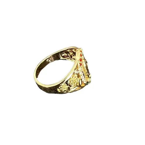 Lady of Guadalupe Virgin Mary With Round Cut Cubic Zirconia Ring size 8 Gold