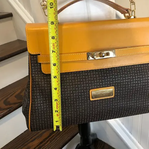 Ted Lapidus Caramel Leather Top Handle & Monogram Logo Vinyl Crossbody Satchel