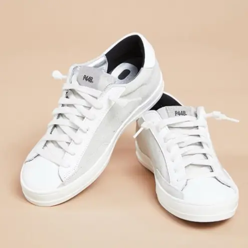 P448 • John Sneaker low top glitter Softy grey white suede lace up sparkle