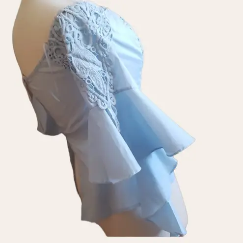 Lulumari COPY - Anthro. brand- blue lace embroidered off shoulder flutter top ✨🎀…