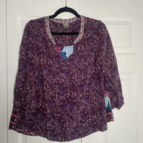 One September Womens Medium Petite Purple Floral Tunic Top Size undefined