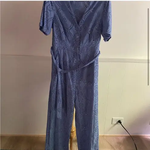 Jonathan Simkhai Blue Belted Eyelet Jumpsuit Size 0