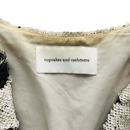 Cupcakes & Cashmere Moto Sequin Jacket Size M Cream Black Reversible Detail Size M