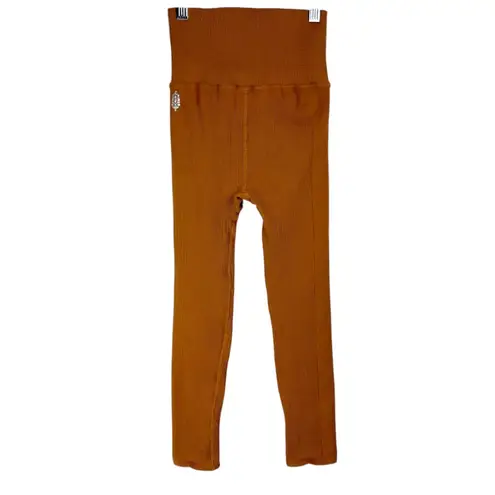 Free People Movement Happiness Runs High Rise Ribbed Leggings Sz XS/Small Orange