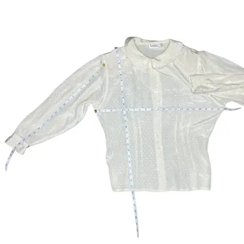 Kabri Women's Vintage Silk Polka Dot Pleated Button Up Round Collar Blouse 38 Size undefined