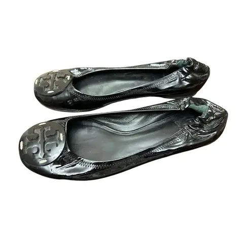 Torry Burch Patent Flat Ballet Black Leather Shoes Size 9Mp