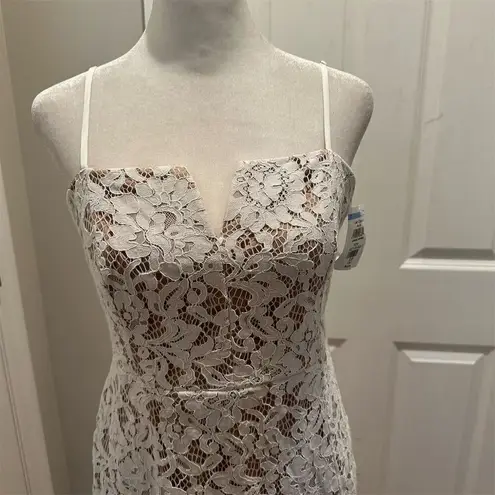 Lulus White Crochet Lace Bodycon Midi Dress M Adjustable Straps Front Slit Size M