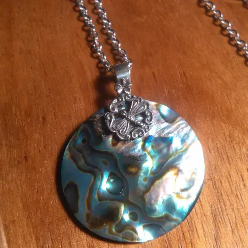 Abalone Shell Sterling Silver Dragonfly Pendant Stainless Steel Necklace