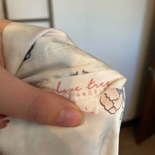 Love Tree  Silky Floral and Bird Women's Pastel Button Down Kimono Size Large