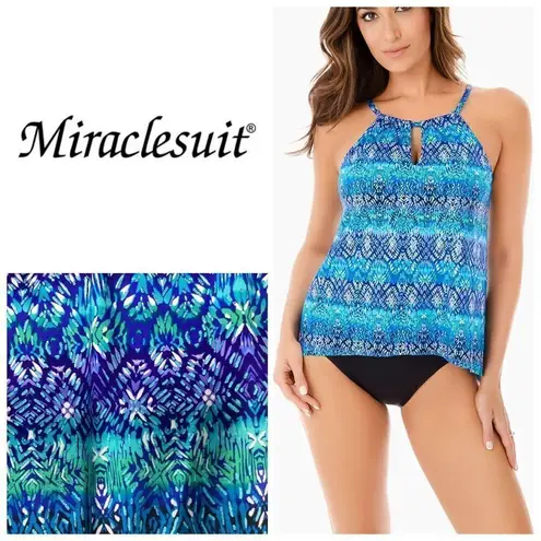 MiracleSuit New. blue peephole tankini top. 16DD. Retails $142