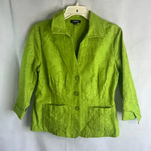Elementz 3/4 Sleeve Button Up Bold Green Cotton Brocade Jacket Size Medium