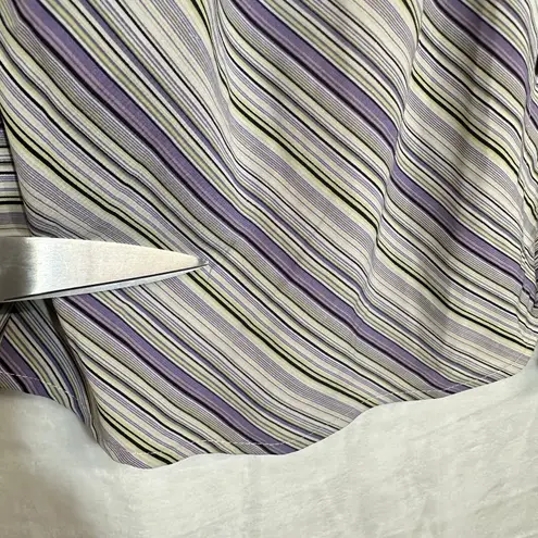 Notations Y2K XL Purple Striped Top Buttoned Asymmetrical Stretch Work 3/4 90s