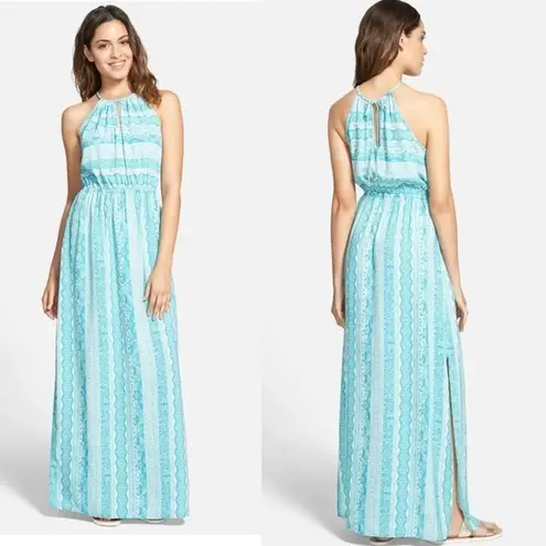 Soprano  NORDSTROM Women’s Turquoise & White Boho Print Halter Maxi Dress Size M