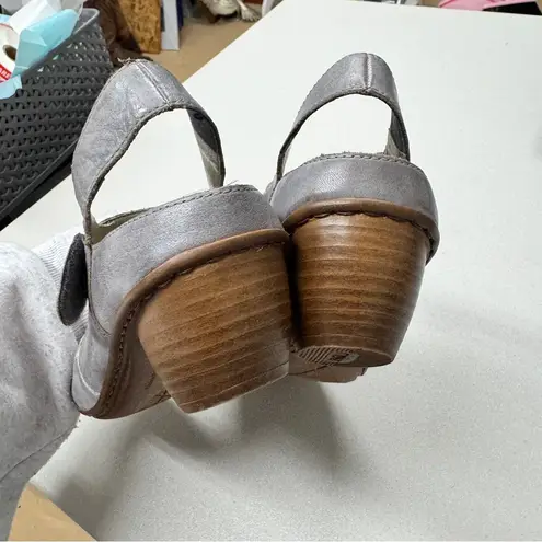 Reiker Grey Leather Artsy Mary Jane Heels Womens 9.5 Lagenlook Casual Funky Gray