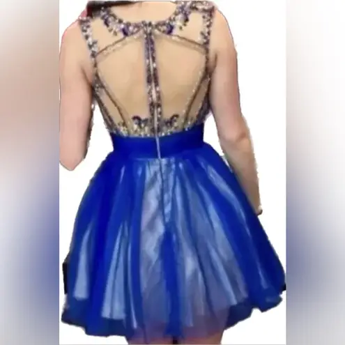 Elegant Blue Rhinestone studded sleeveless mini formal prom dress Size 0