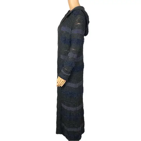 HOUSE OF HARLOW 1960 black & grey striped Hooded fuzzy open Duster ONE SIZE EUC