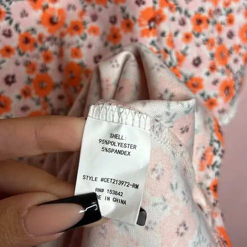 MELLODAY Orange And Pink Floral Short Sleeve Blouse. Size M