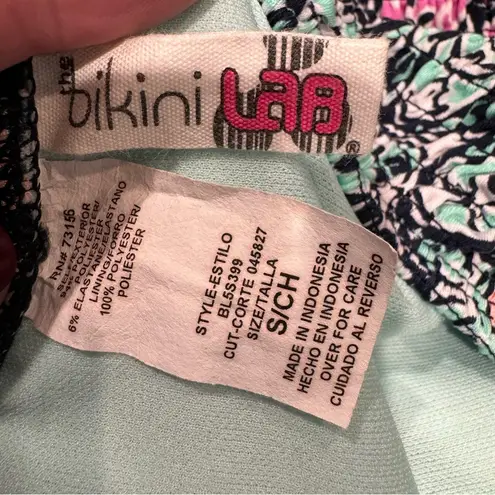 The Bikini Lab  High Rise Bikini with‎ Bandeau Top w/Smocking Pastel Paisley Print Sm