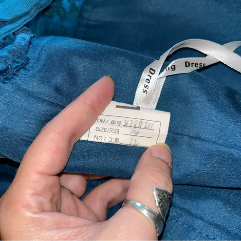 NWOT blue chiffon long sleeve appliqué sequins floral Mother of the Bride 14