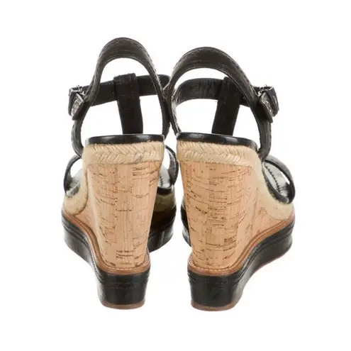 Miu Miu Leather Wedge Sandals Black Size 8.5