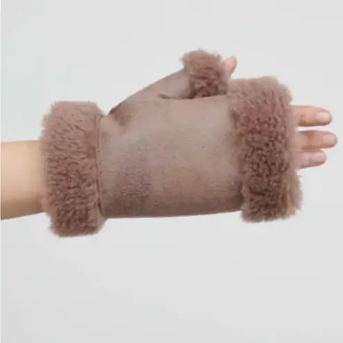 $108 Brown Shearling Fingerless Gloves JAKKE Mushroom NEW WITH TAGS