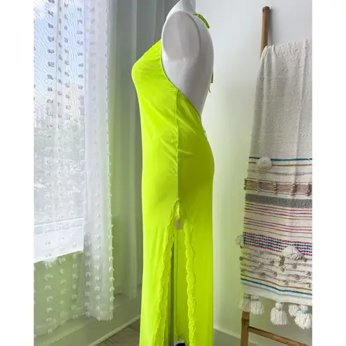 SKIMS Summer Mesh Lace Plunge Neon Green Highlighter Sleeveless Long Dress 2X