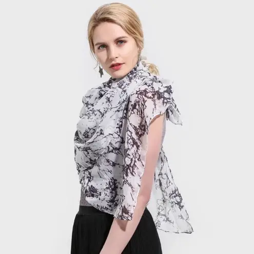 Marble Print Scarf Wrap Scarves Sheer Thin New Black White