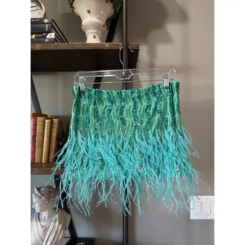 retrofete Tai Feather Sequin Mini Skirt Sea Foam Womens Size Small Green