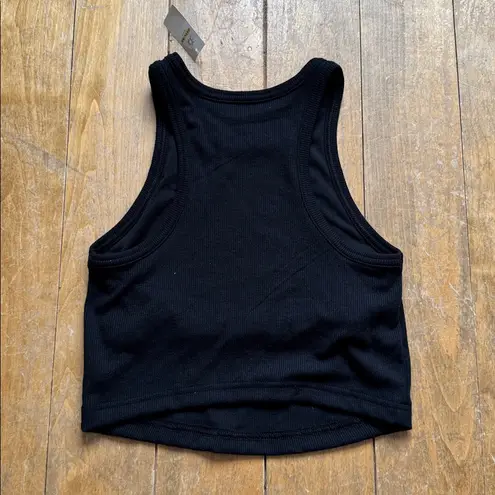 Aerie  OFFLINE Black Ribbed Cropped Tank Top Built in Shelf Bra XS NWT