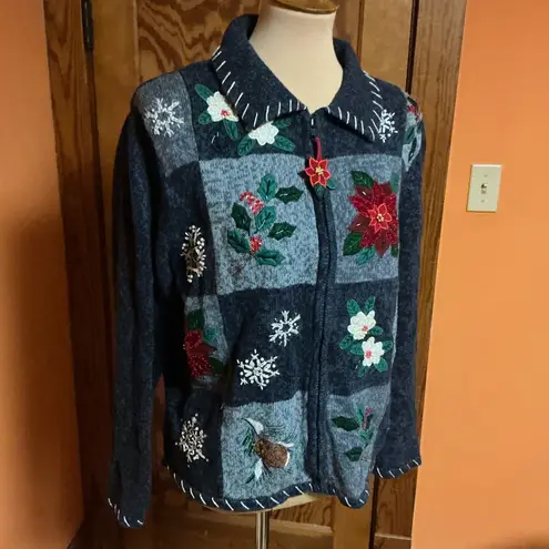 Tiara International Vintage 90s  Zip down Christmas Cardigan