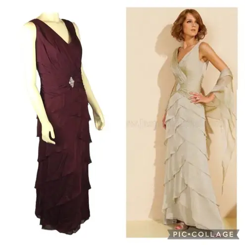 JADE BY JASMINE J9914Tiered sleevless maxi dress in cranberry size 18